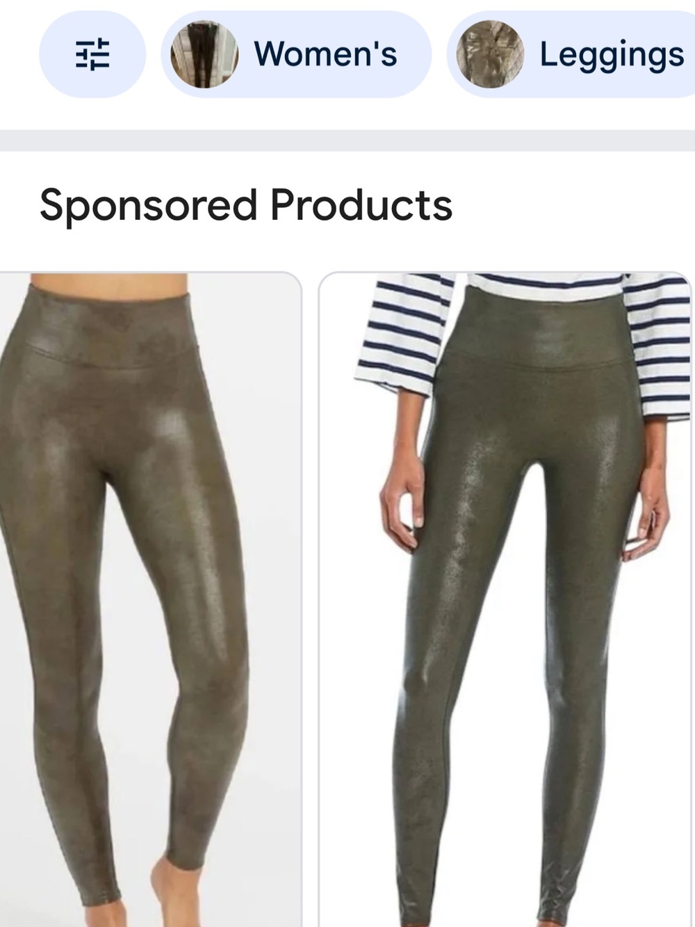 NWT SPANX Olive Metallic Faux-Leather Leggings